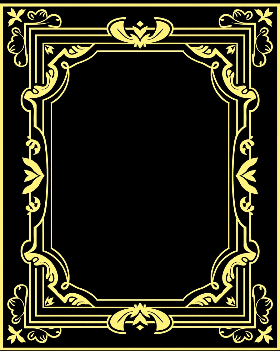 Golden Art Nouveau Floral Frame Rug