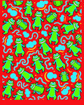 Happy Green Frogs Red Background Rug