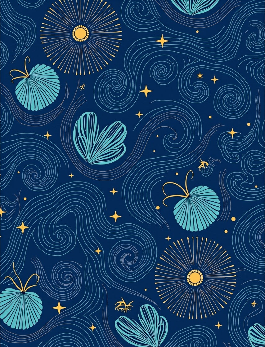 Cosmic Deep Blue Botanical Swirl Rug