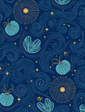 Cosmic Deep Blue Botanical Swirl Rug