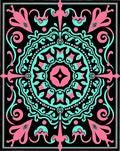 Black Pink Aqua Mandala Medallion Rug
