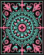 Black Pink Aqua Mandala Medallion Rug