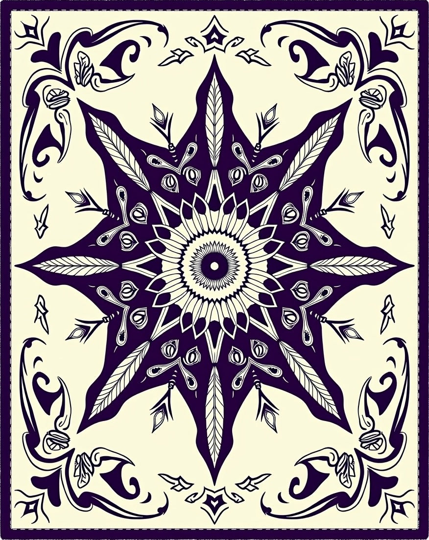 Deep Plum Starburst Mandala Art Rug