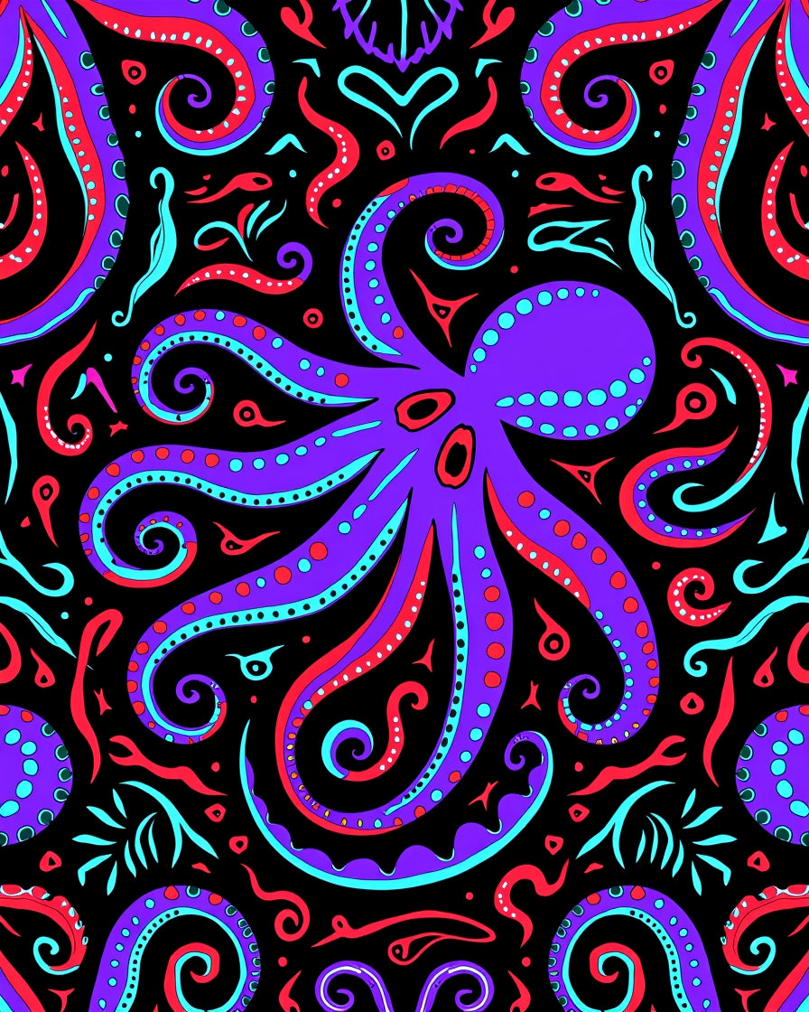 Purple Octopus Tentacle Swirl Colorful Rug