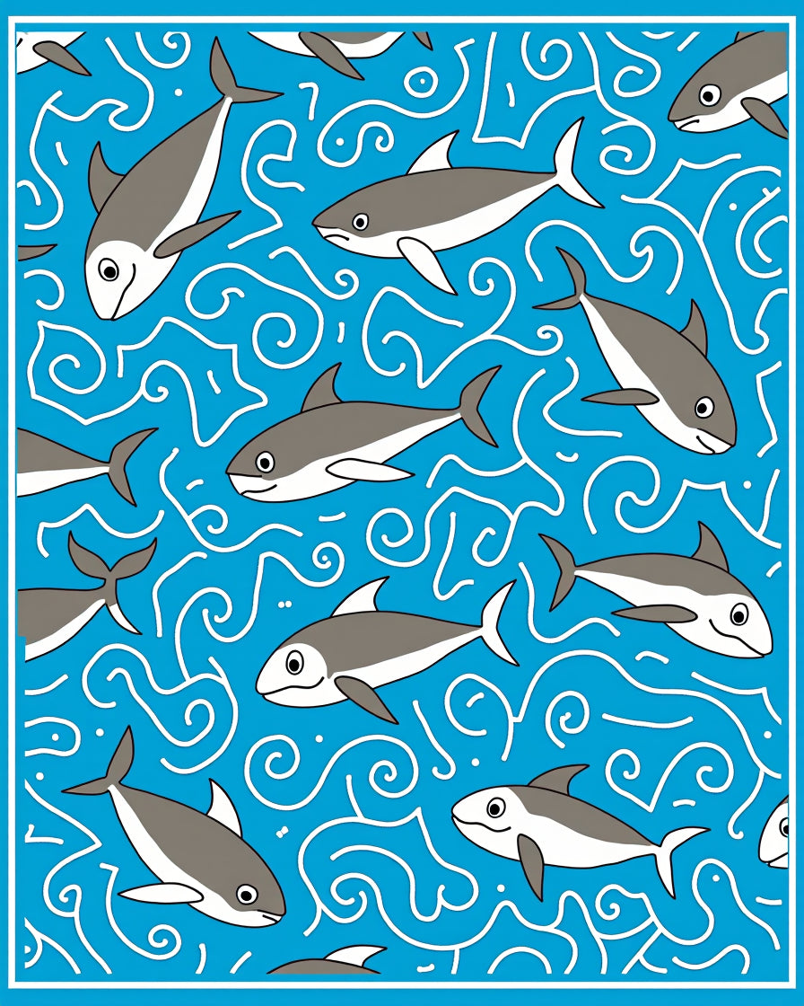Oceanic Blue Dolphin Swirls Rug