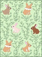 Cute Bunny Garden With Greenery Background Rug