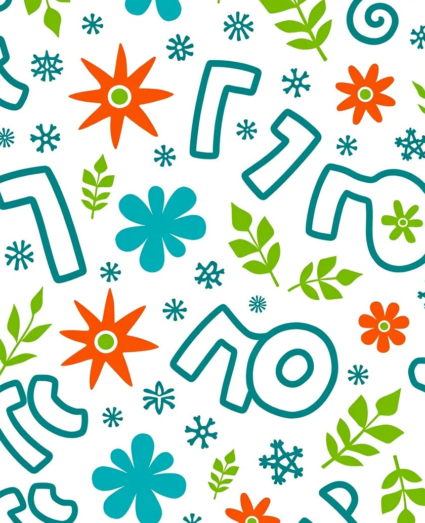 Retro Teal Orange Floral Leaves Rug