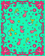 Whimsical Teal Fish Sea Creatures Rug