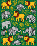 Cute Safari Animals Jungle Foliage Rug