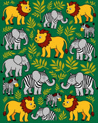 Cute Safari Animals Jungle Foliage Rug