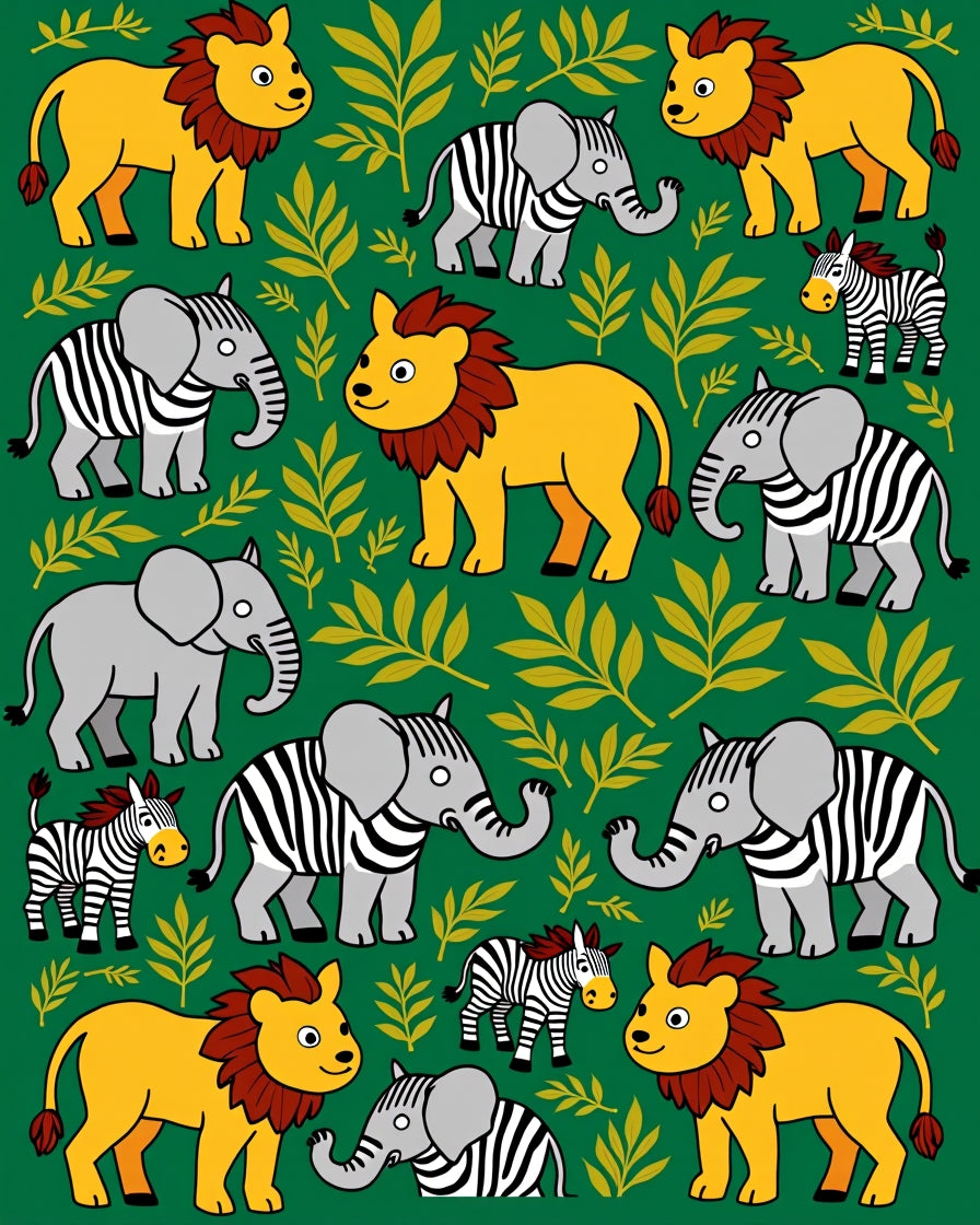 Cute Safari Animals Jungle Foliage Rug