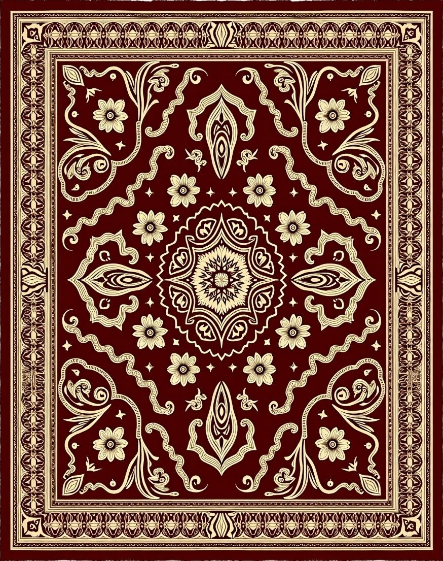 Crimson Cream Floral Ornamental Rug