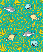 Whimsical Teal Shark Swirls Rug