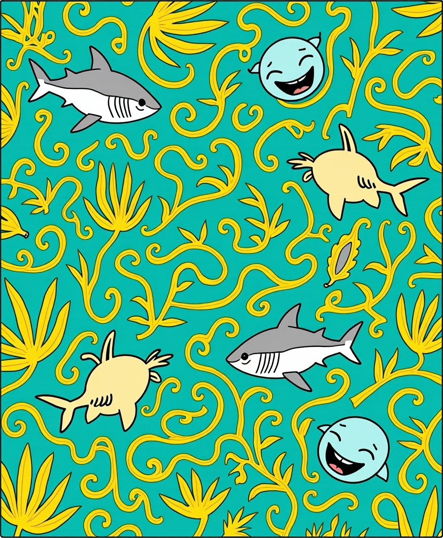 Whimsical Teal Shark Swirls Rug