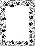 Black Paw Print Swirl Border Rug