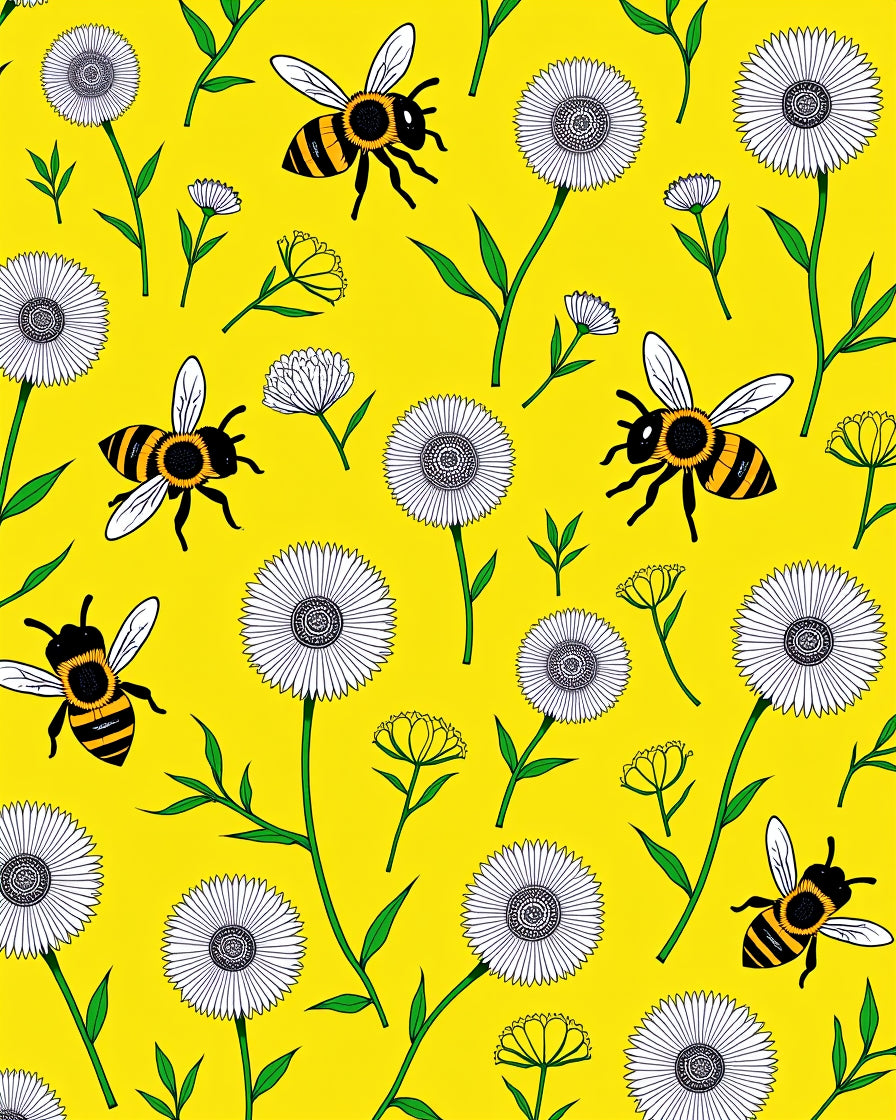 Yellow Bee and Daisy Garden Rug
