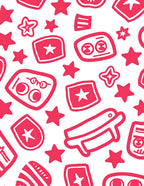Playful Pink Star and Emblem Scatter Rug