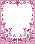 Hot Pink Floral Butterfly Bird Scrollwork Rug