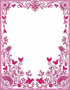 Hot Pink Floral Butterfly Bird Scrollwork Rug