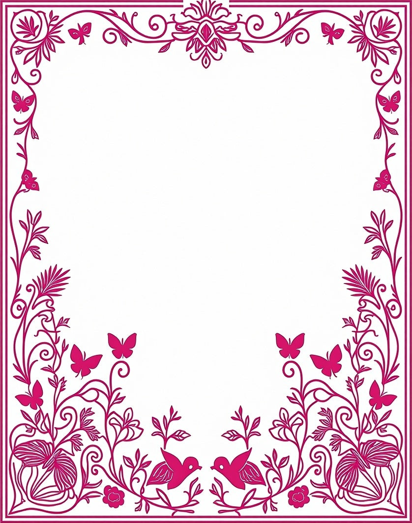 Hot Pink Floral Butterfly Bird Scrollwork Rug