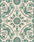 Teal Floral Medallion Cream Rug