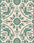 Teal Floral Medallion Cream Rug