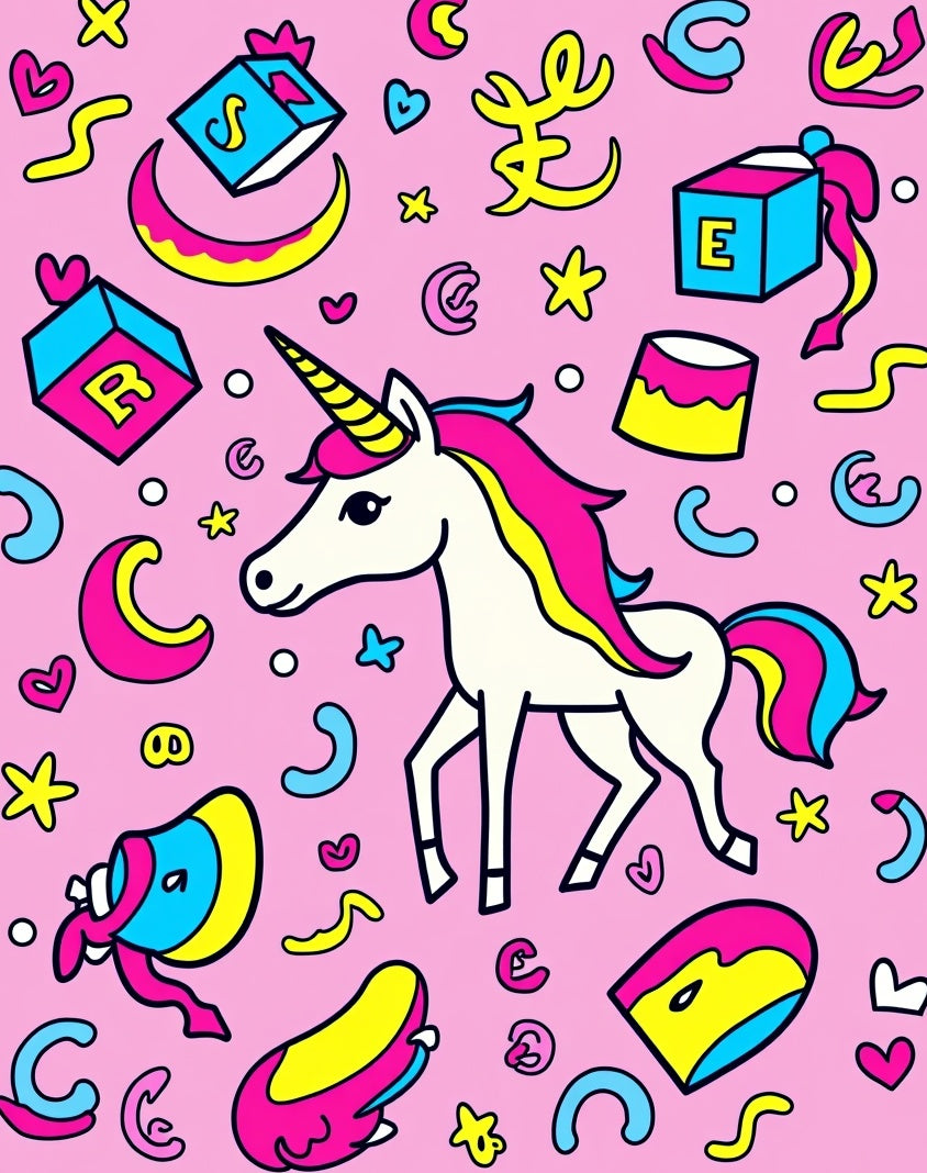 Whimsical Unicorn Hearts Cresents Stars Rug