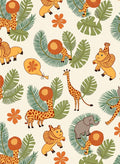Whimsical Safari Animals Tropical Leaves Rug
