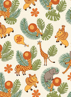 Whimsical Safari Animals Tropical Leaves Rug