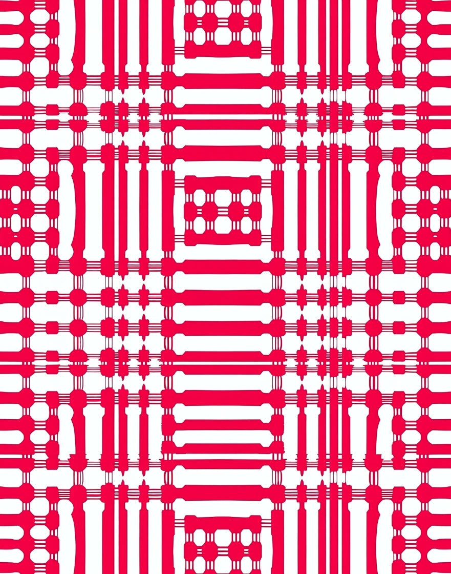 Bold Red White Grid Plaid Rug