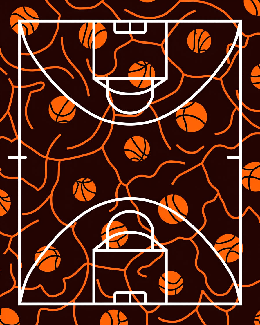 Orange Basketball Court Outline Rug