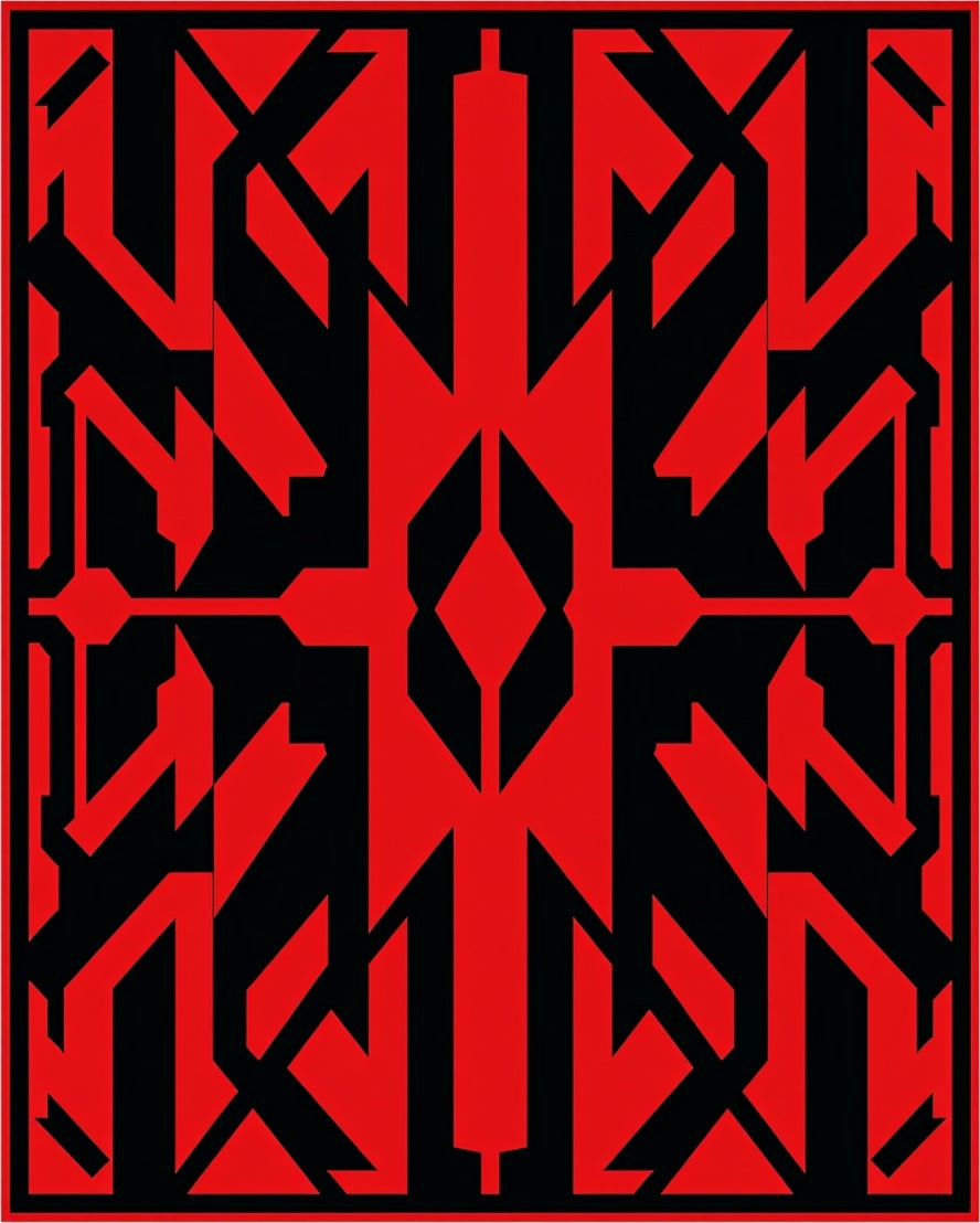 Bold Red Geometric Abstract Fragment Rug