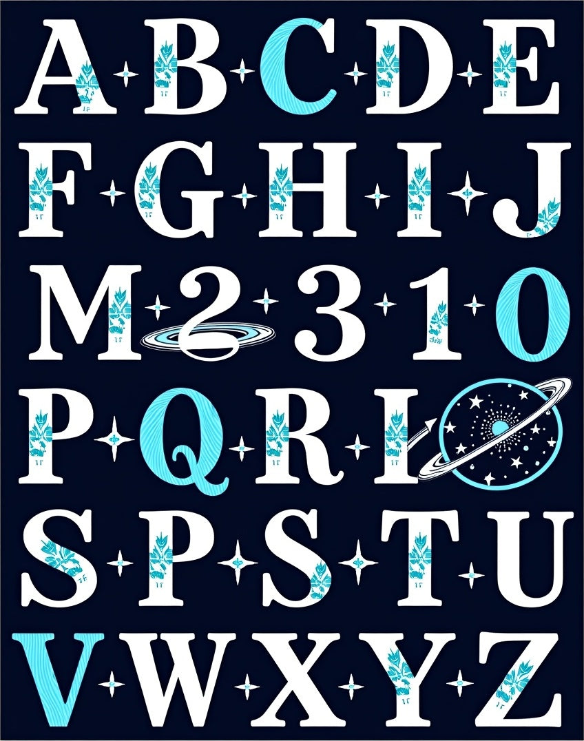 Cosmic Alphabet Celestial Blue Rug