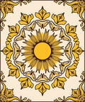 Golden Sunburst Floral Mandala Rug