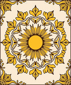 Golden Sunburst Floral Mandala Rug