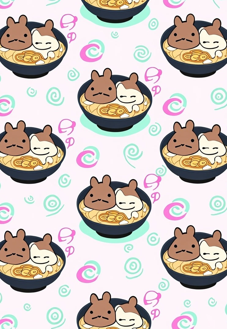Cute Twin Animals Ramen Bowl Rug