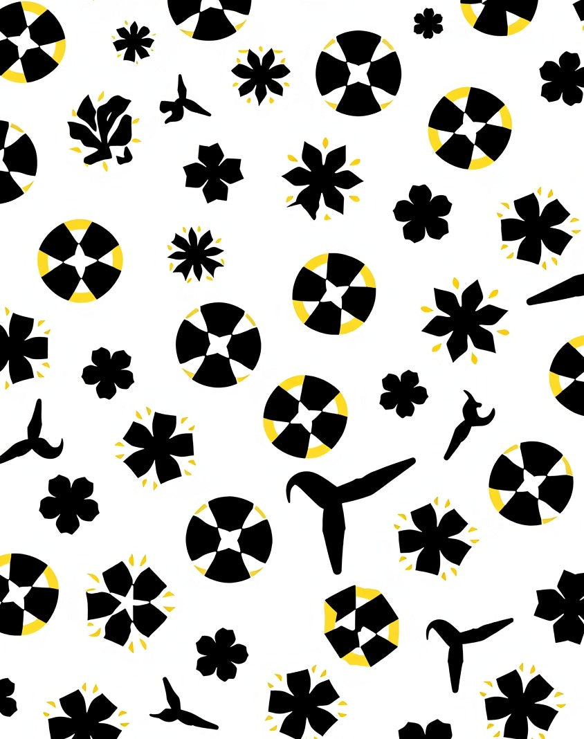 Bold Black Yellow Geometric Flower Rug