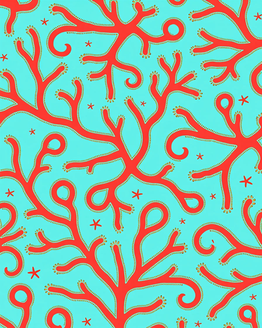 Coral Branch Red And Aqua Rug