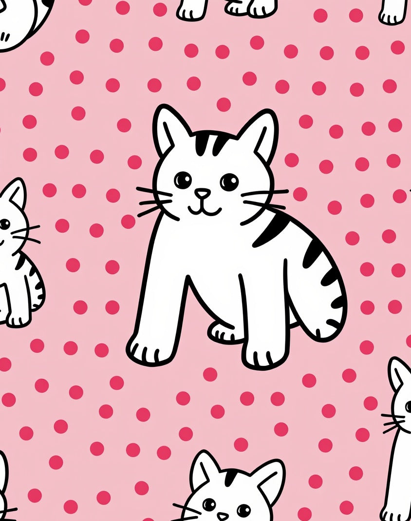 Pink Polka Dot White Cat Friends Rug