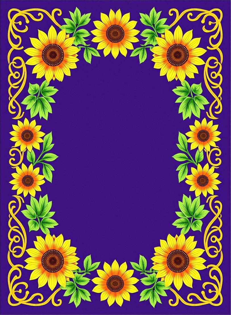 Golden Sunflowers on Royal Purple Border Rug
