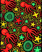 Red Octopus Starburst Folk Art Rug