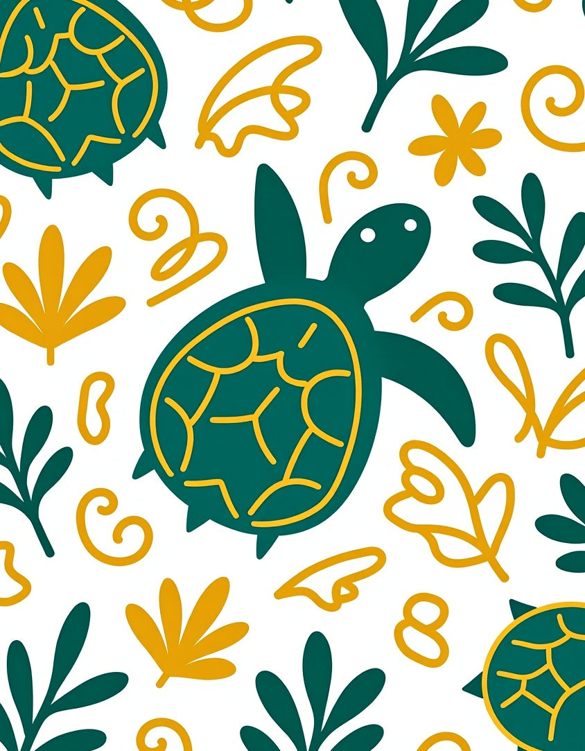 Teal Turtle Underwater Floral Swirls Rug