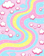 Pink Pastel Rainbow Swirl Clouds Stars Rug