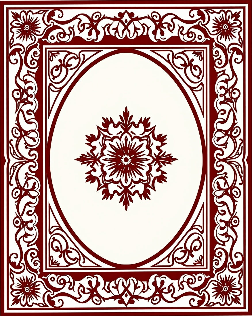 Deep Red Floral Oval Traditional Rug