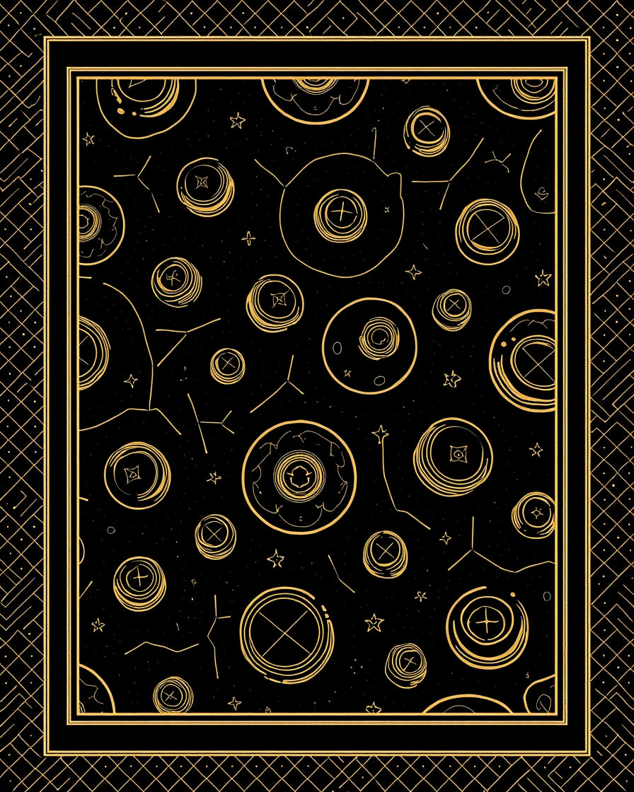 Golden Celestial Orbs Black Rug