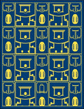 Art Deco Blue Yellow Geometric Medallion Rug