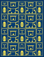 Art Deco Blue Yellow Geometric Medallion Rug