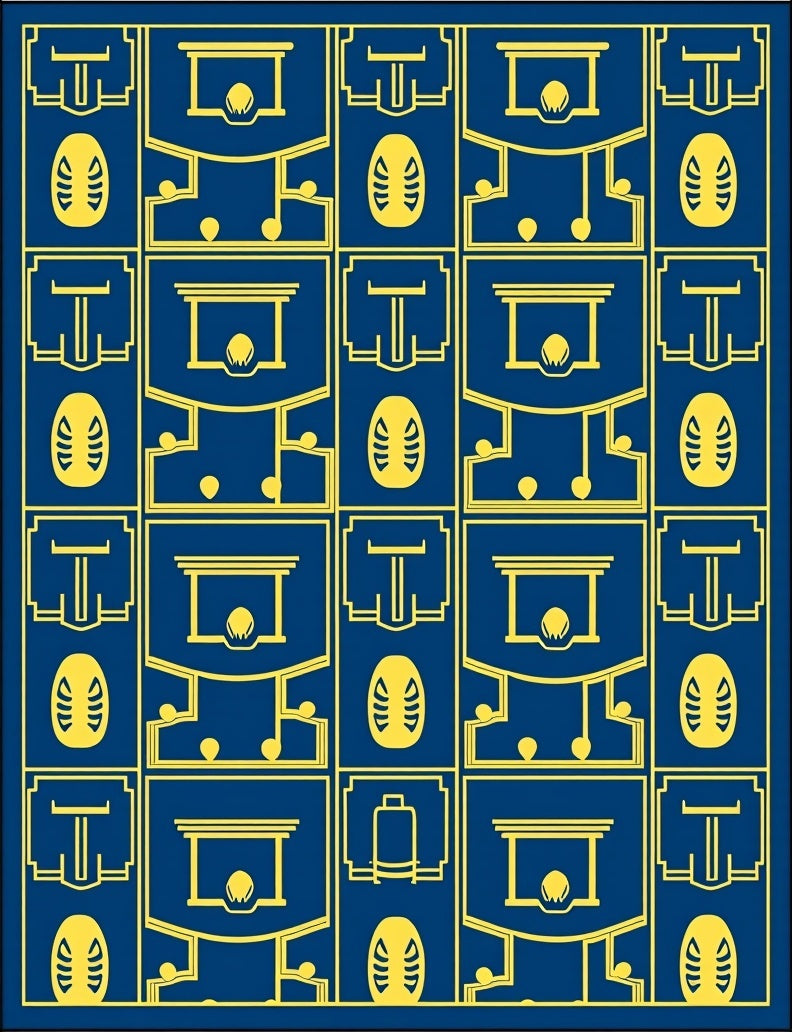 Art Deco Blue Yellow Geometric Medallion Rug