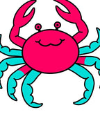 Whimsical Pink Teal Crab Illustration Rug