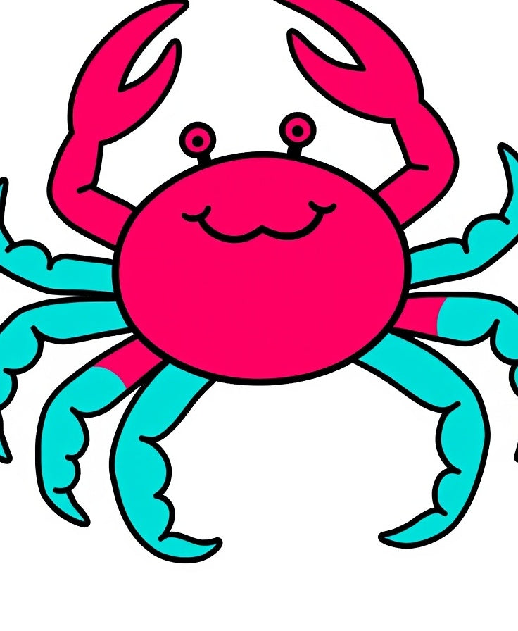 Whimsical Pink Teal Crab Illustration Rug